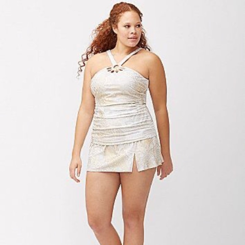 w22 Swim by Cacique white & gold tankini TOP ONLY